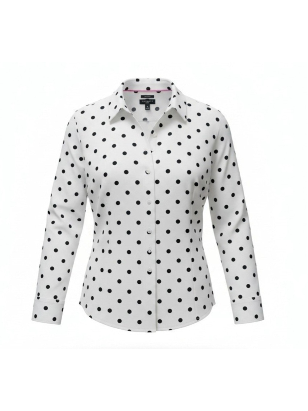Talbots Polka-dot Women's Long-Sleeves Fitted Button-Up White Shirt Size 8P